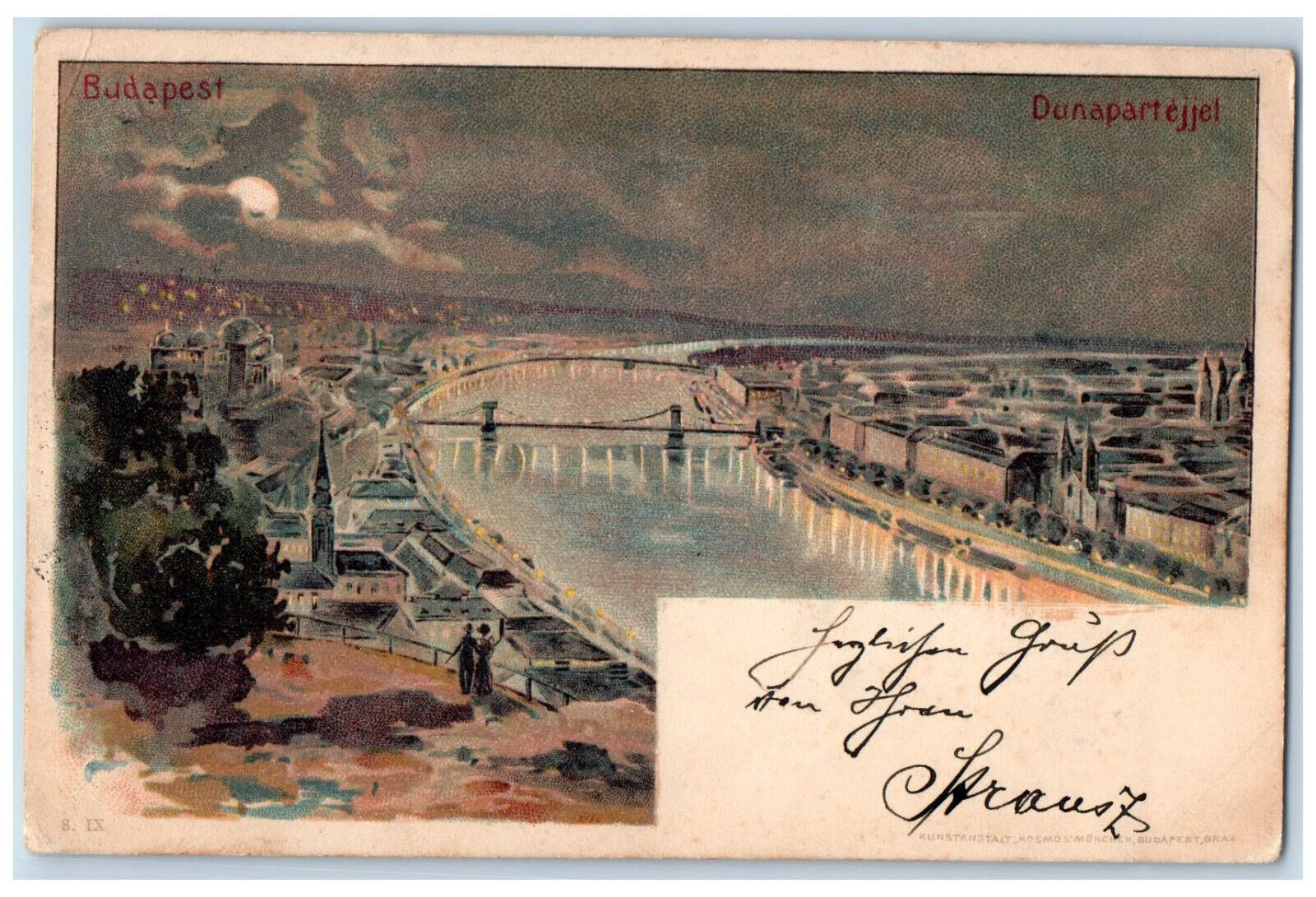 c1905 River Scene Dunapartejjel Budapest Hungary Antique Posted Postcard