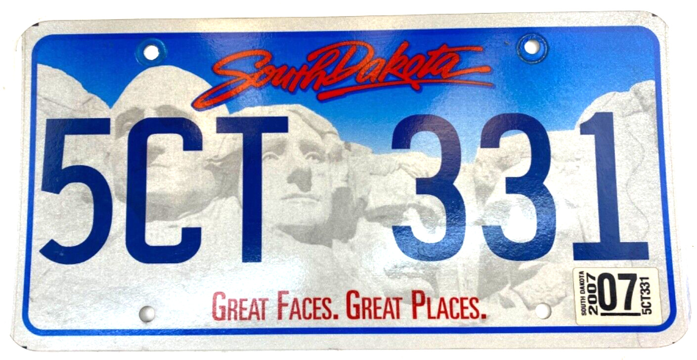 Vintage South Dakota 2007 License Plate 5CT 331 Man Cave Wall Decor Collector