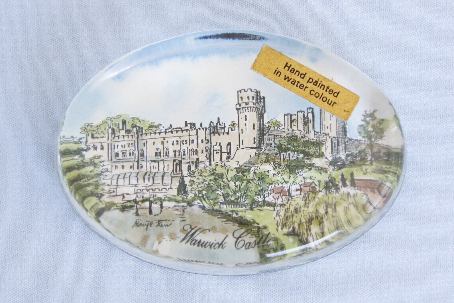 Vintage Warwick Castle Britain Hand Painted Water Color Paperweight