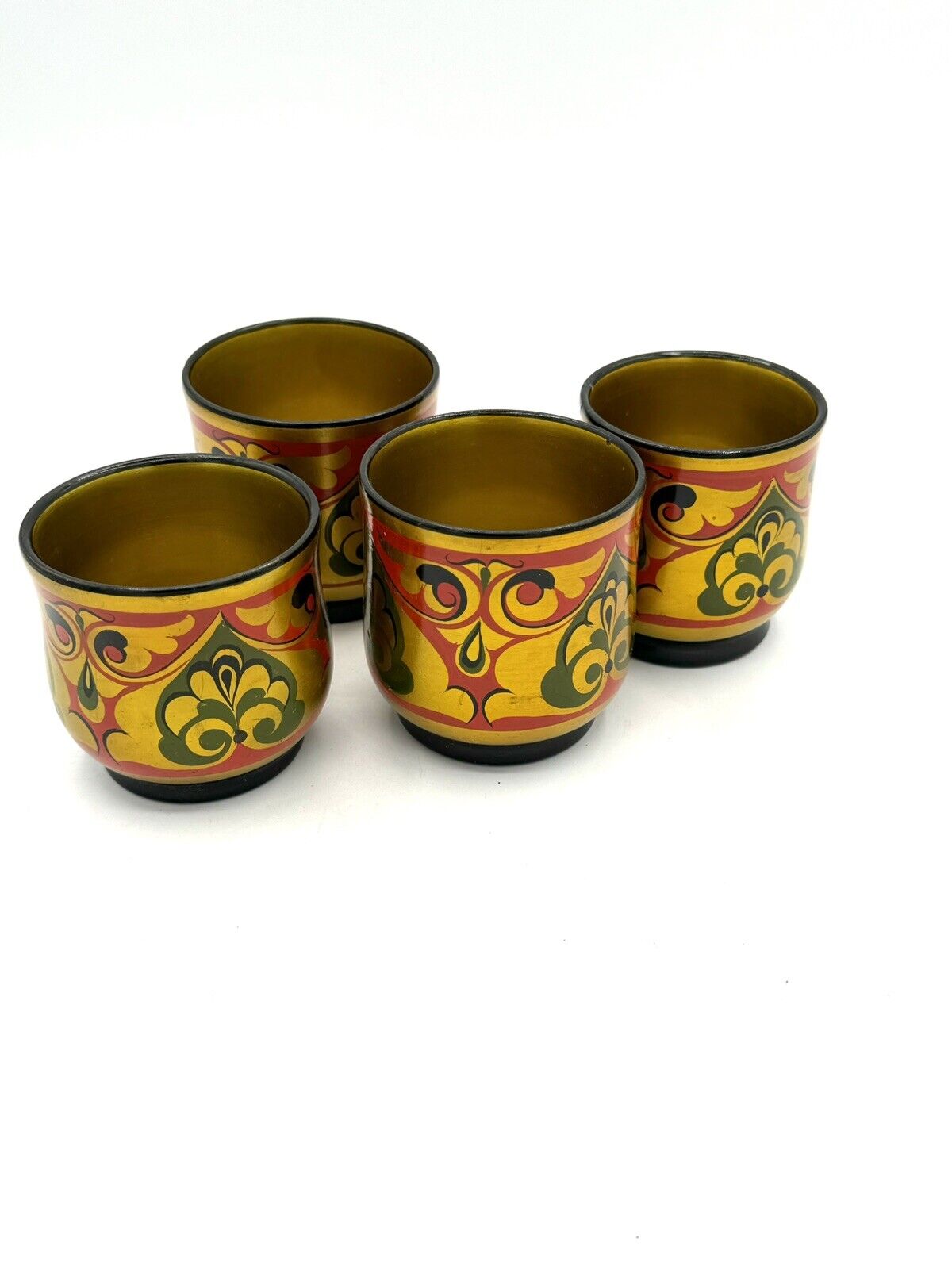 4-Vintage Traditional Russian Khokhloma Lacquer Hand Painted Miniature Cup Tiny