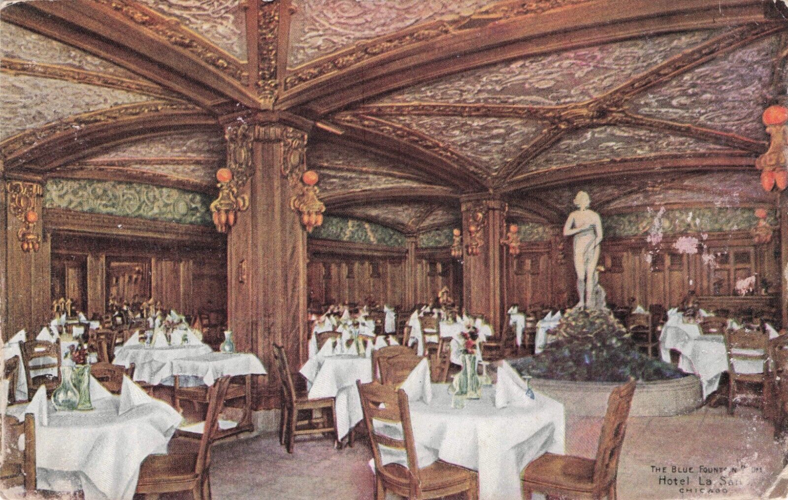 Chicago Illinois IL Hotel LaSalle Blue Fountain Room Vintage Postcard 1910
