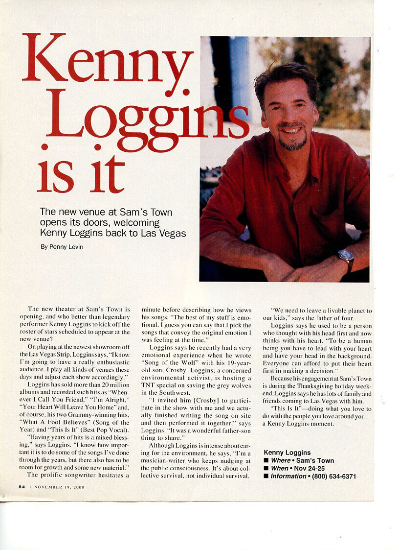 Kenny Loggins  Magazine Photo Clipping 1 Page M7754