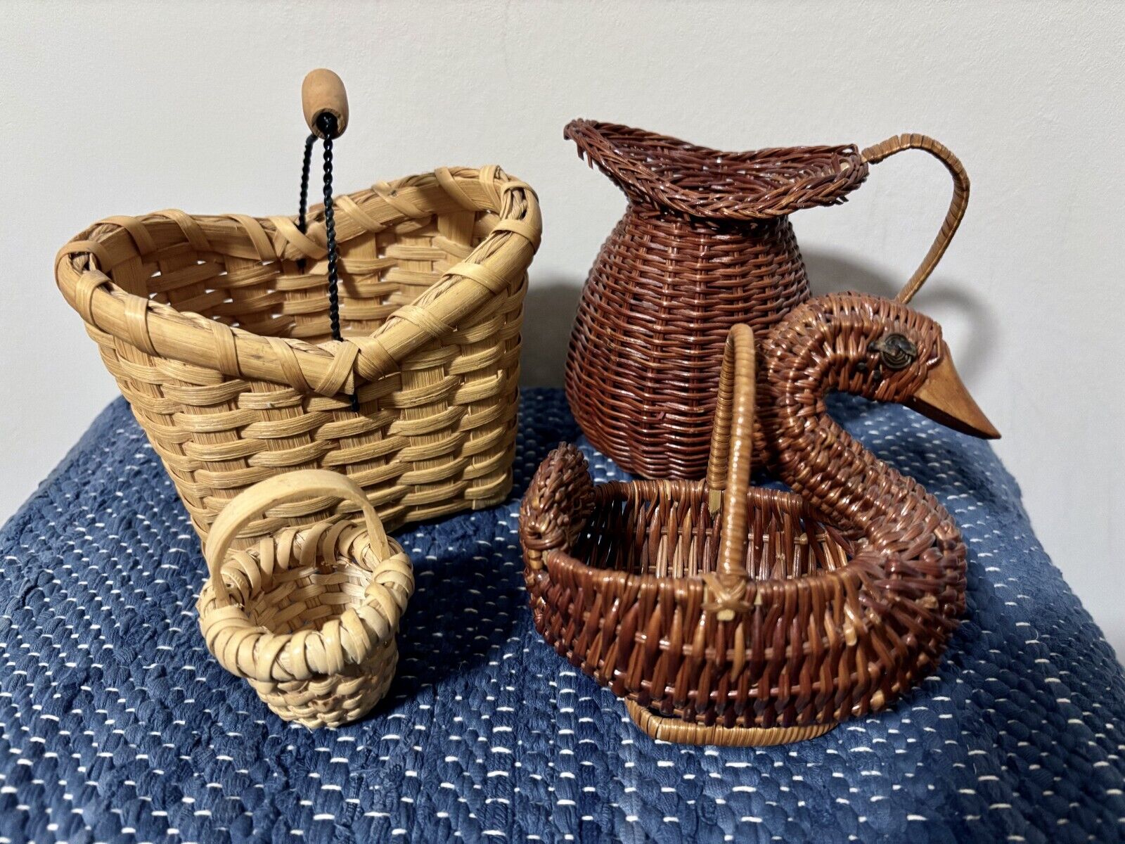 Vintage Small Woven Wicker Baskets for Your Farmhouse Decor ~ Lot of 4