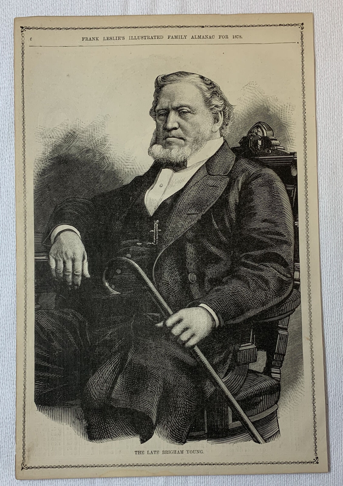 1878 magazine engraving ~ THE LATE BRIGHAM YOUNG ~ Mormon Church