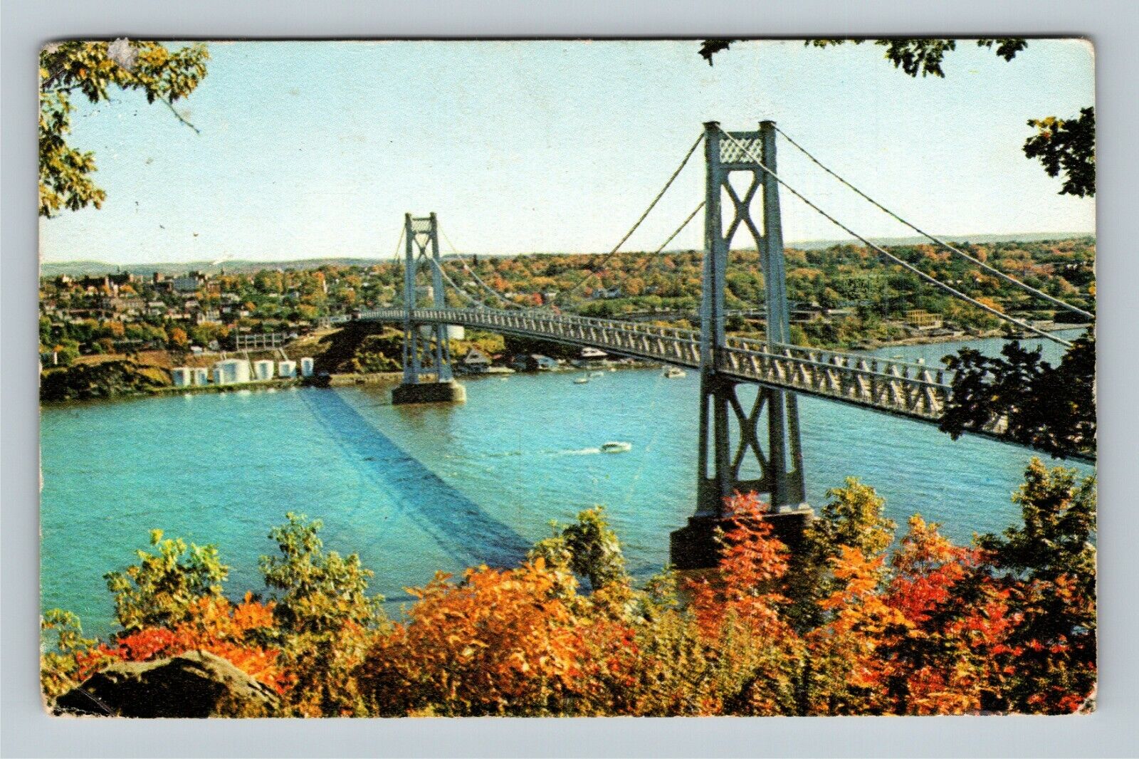 Highland NY Historic 1930 Mid-Hudson River Bridge Boats Chrome New York Postcard
