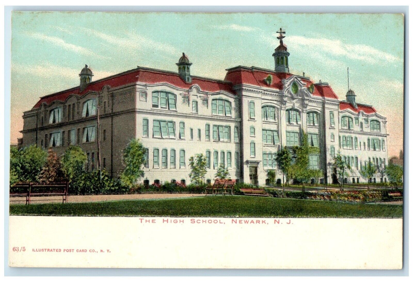 c1905 High School Exterior Building Newark New Jersey Vintage Antique Postcard
