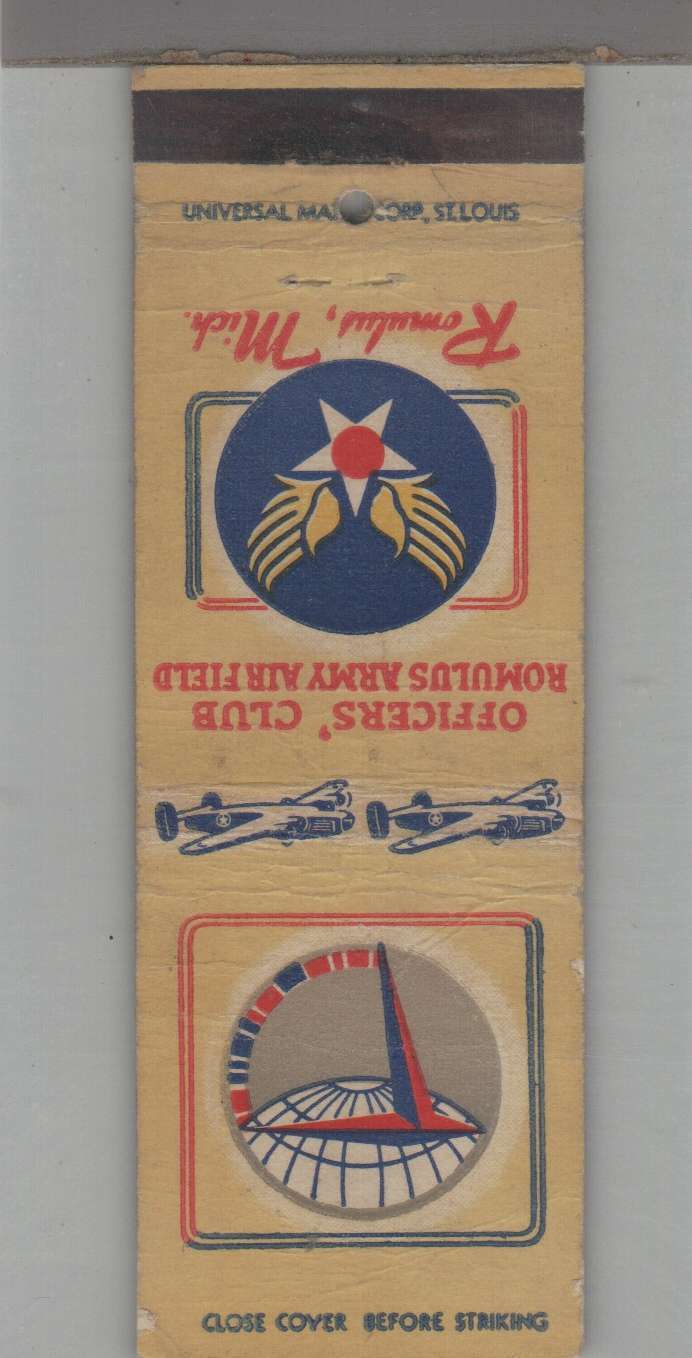 Matchbook Cover - Military - Romulus Army Air Field Romulus, MI