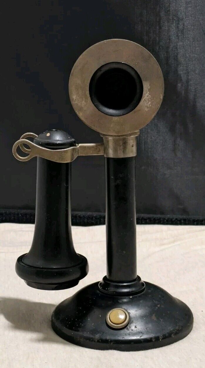 Antique Cast Iron & Bakelite Candlestick Telephone Rare Button Part 1872 Edwards
