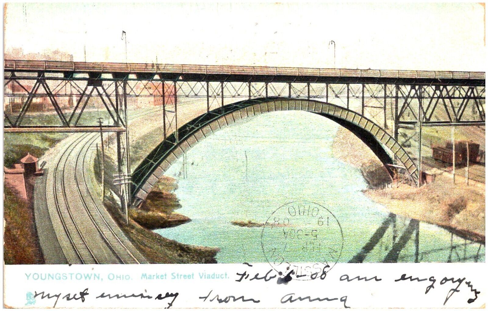 Youngstown Ohio Market Viaduct Bridge Train Tracks, Tuck\'s Vintage Postcard