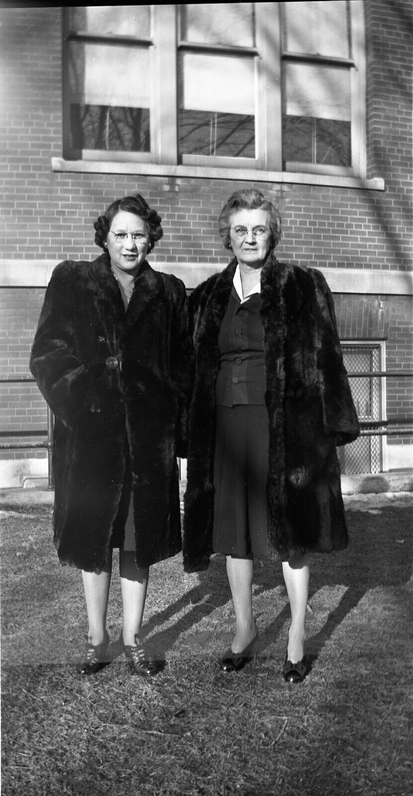 Vintage   Negative   Black & White 1940\'s 2 Women Fur Coats 2.5 x 4.25