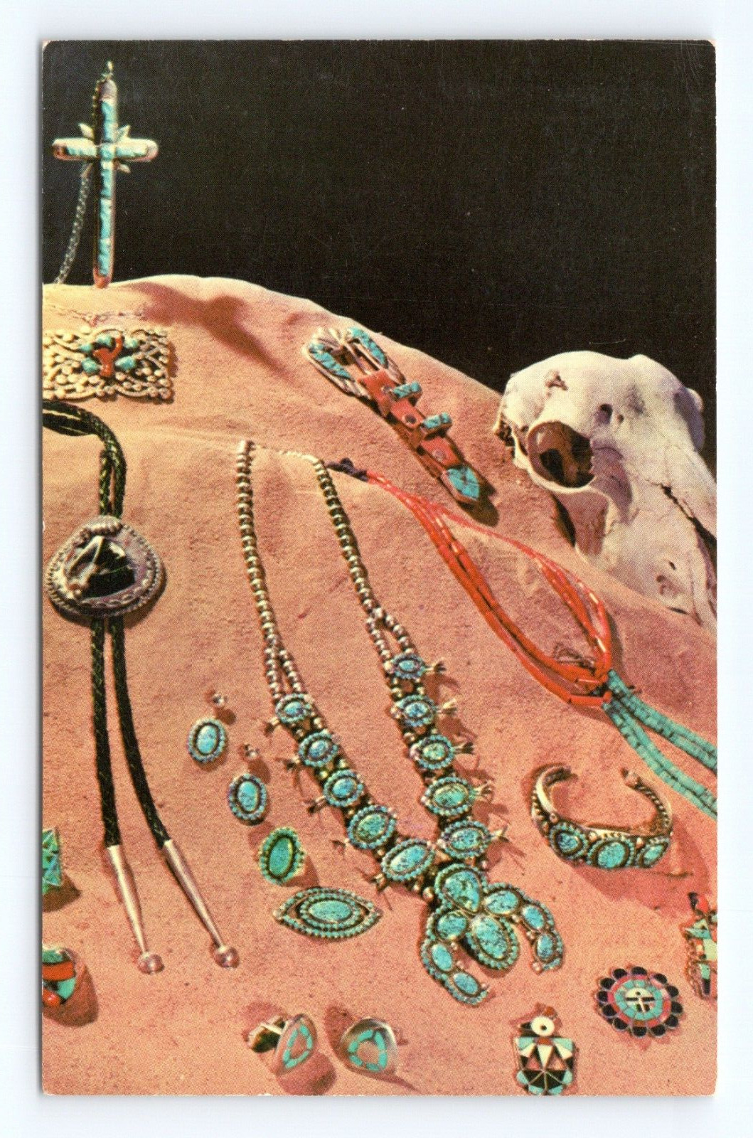 Native American Made Turquoise Jewelry UNP Unused Chrome Psotcard E16
