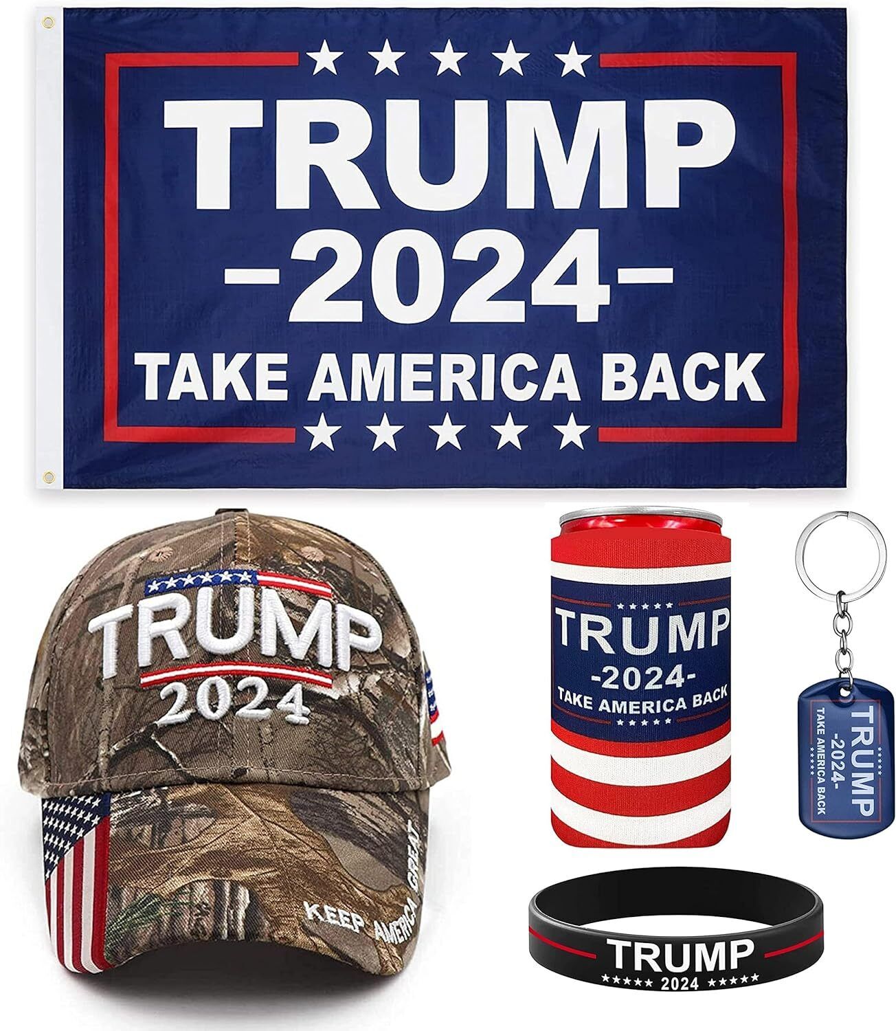 Unique America Trump 2024 Supporter Kit | Trump 2024 Flag | Trump 2024 Hat