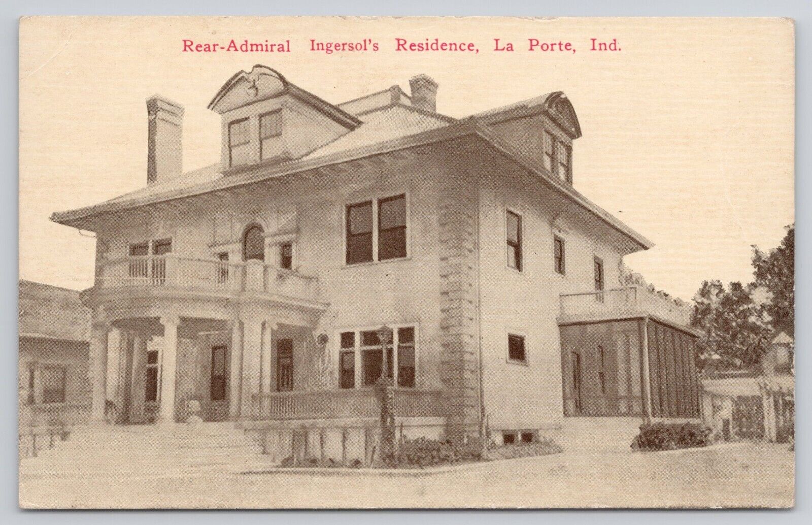 Rear Admiral Royal Rodney Ingersoll Home La Porte Indiana Antique 1911 Postcard