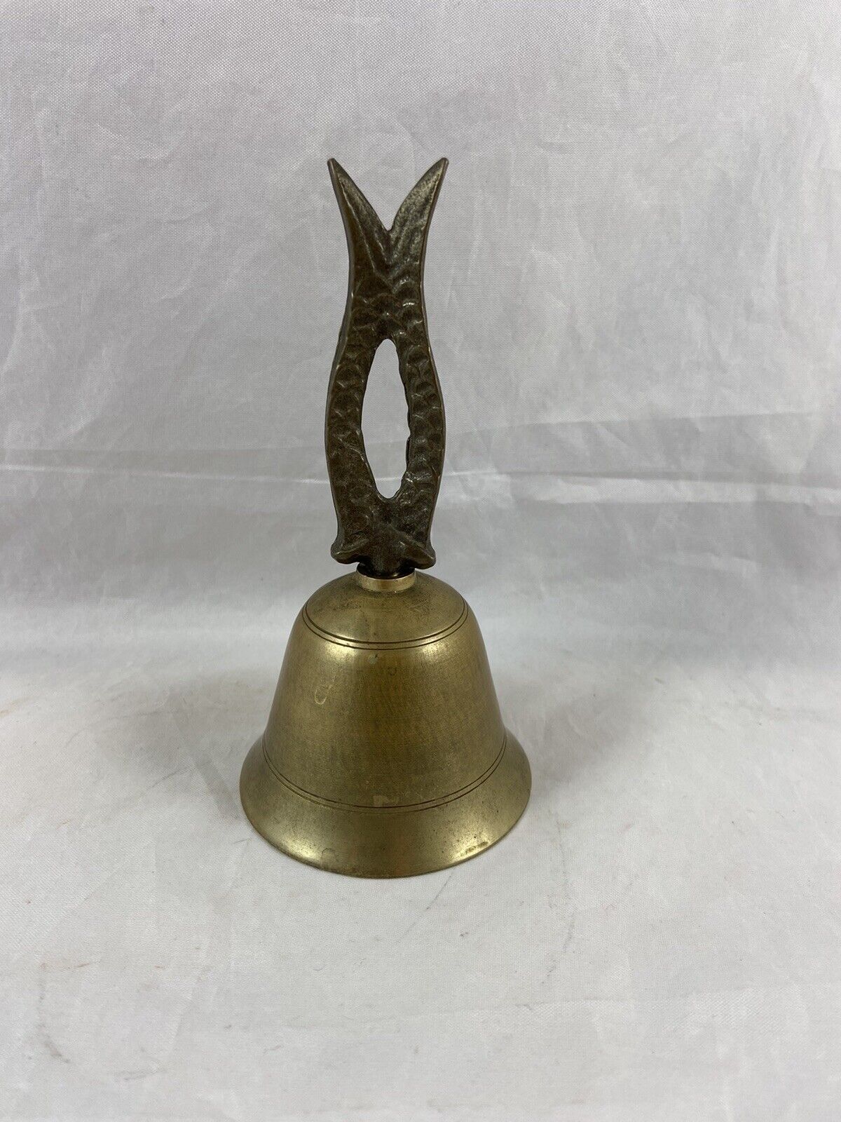 Brass Etched Fish Tail Handle Bell Lobeco Hand Crafted In Korea 5.25” Tall