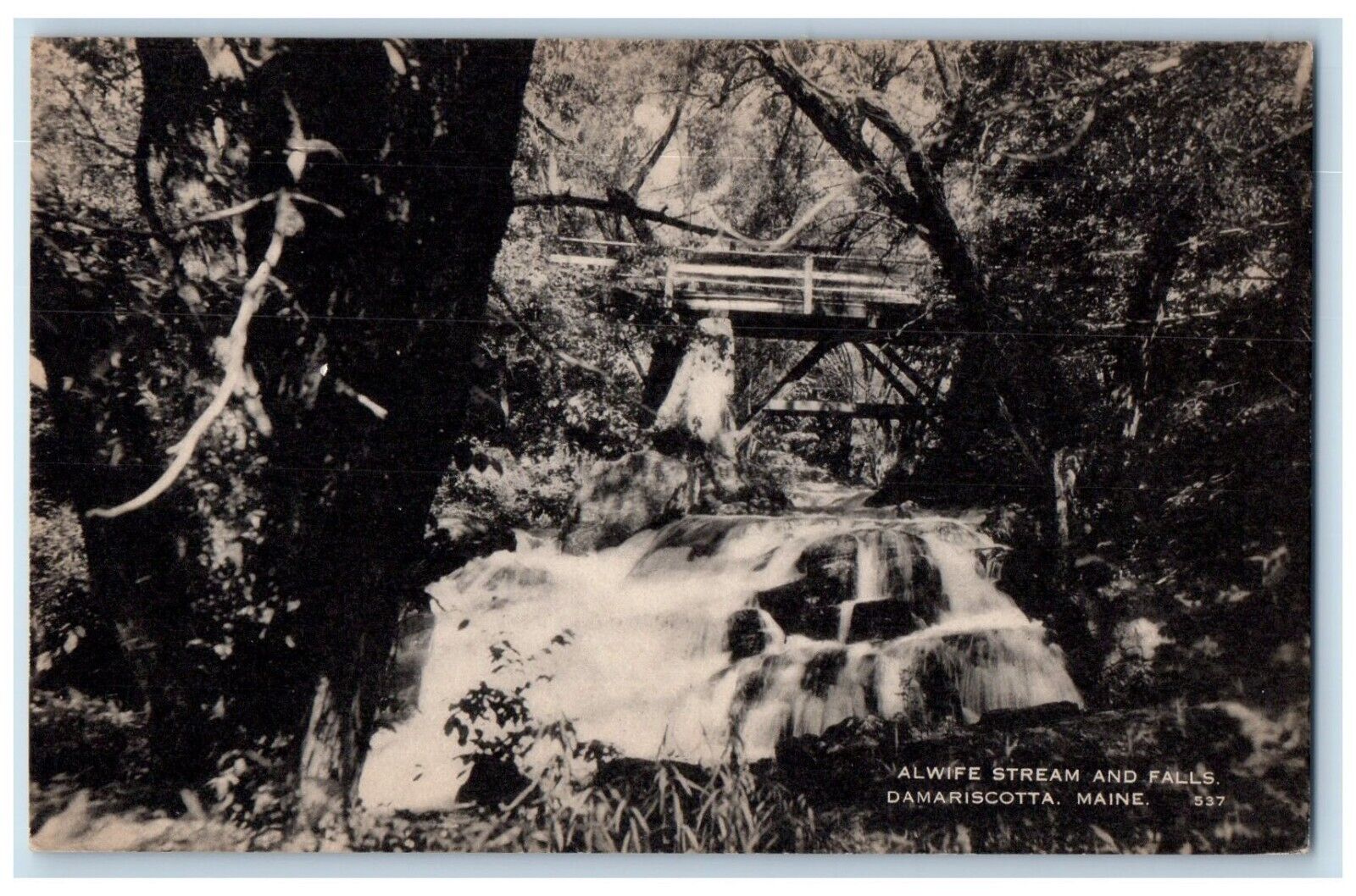 c1910\'s Alwife Stream And Falls Scene Bridge Damariscotta Maine ME Postcard