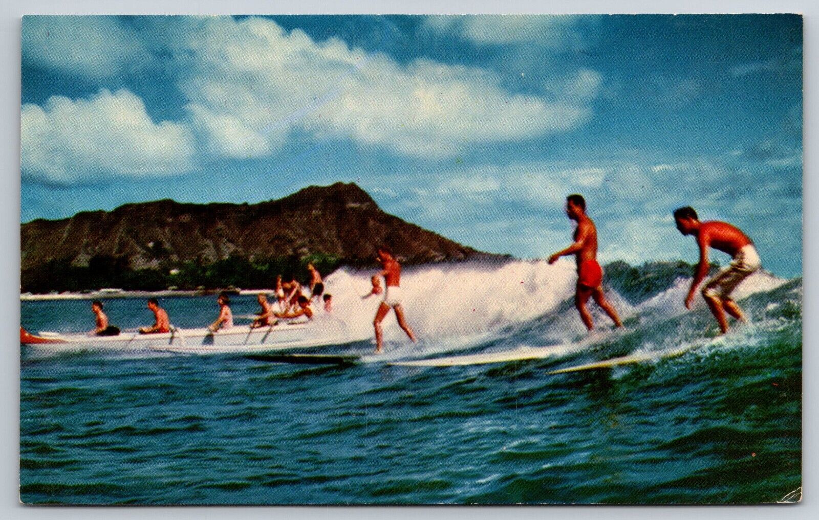 Postcard Surfing and Canoeing at Waikiki Hawaii A3