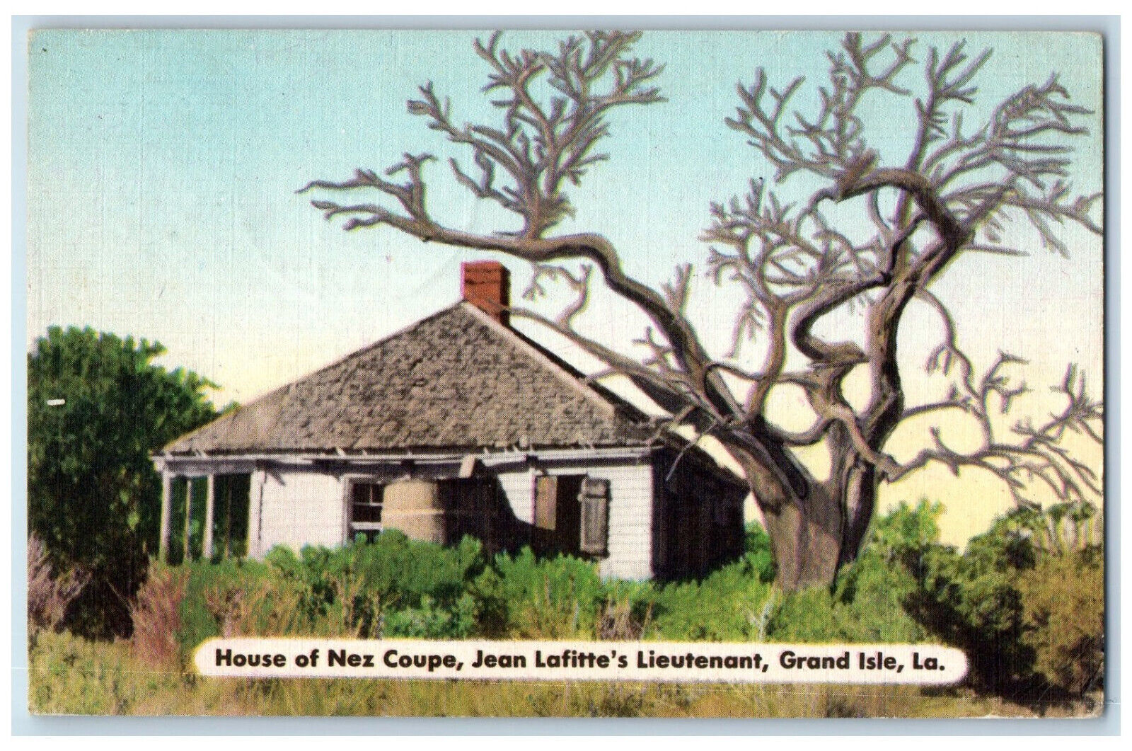 1953 House of Nez Coupe Jean Lafitte's Lieutant Grand Isle LA Postcard