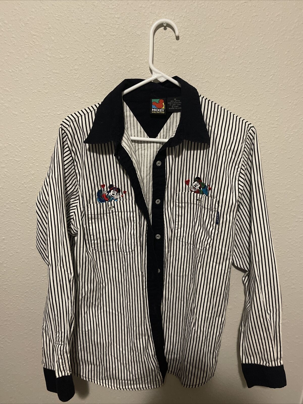 Vintage Mickey Unlimited Size Medium Striped Embroidered Shirt Mickey Minnie