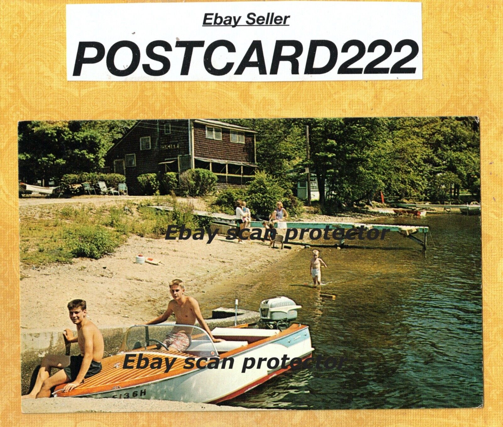 MA Amesbury 1960-70s era vintage postcard BOYS ON BOAT LAKE ATTITASH BIRCHES