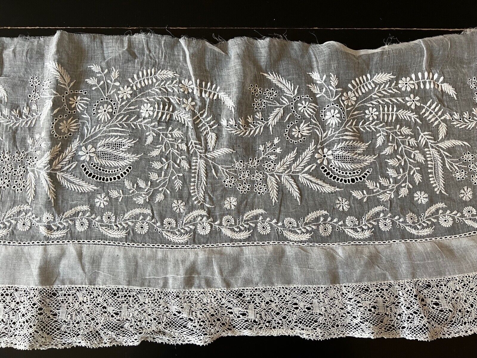 ANTIQUE LACE - CIRCA  EARLY 1800’s, WHITEWORK EMBROIDERY AND BINCHE LACE