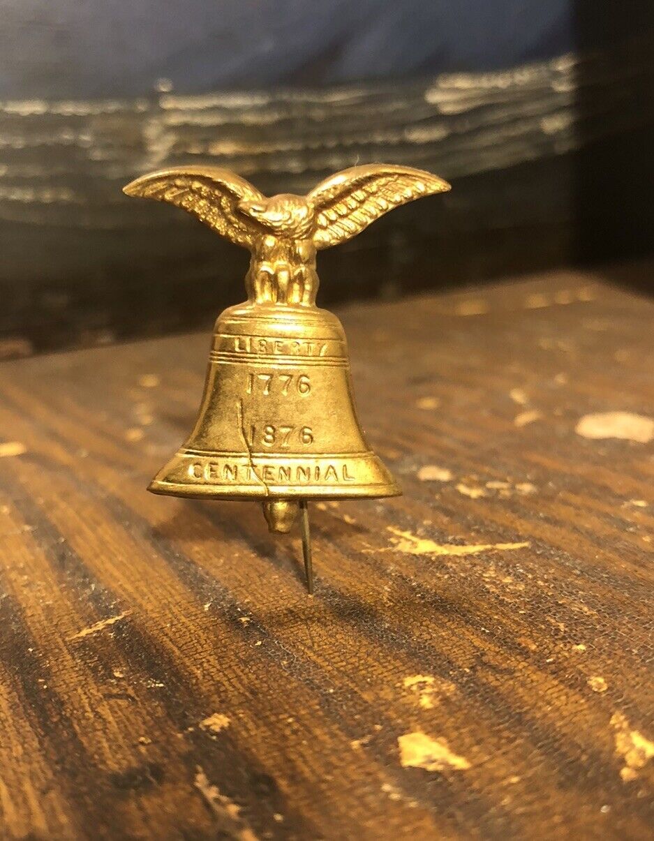 Antique 1876 Philadelphia Centennial Souvenir Brass Eagle Liberty Bell Pin