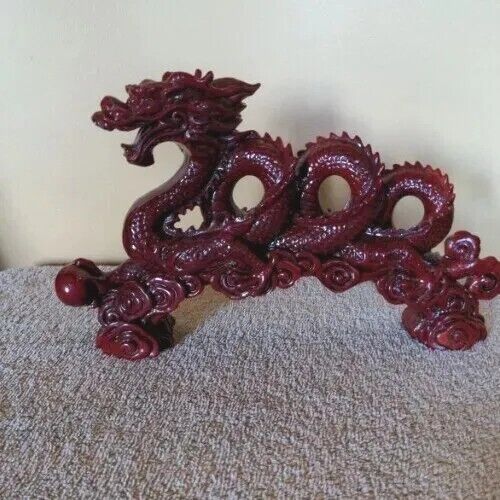 Vintage Resin Chinese Red Fire Dragon With Ball 12\