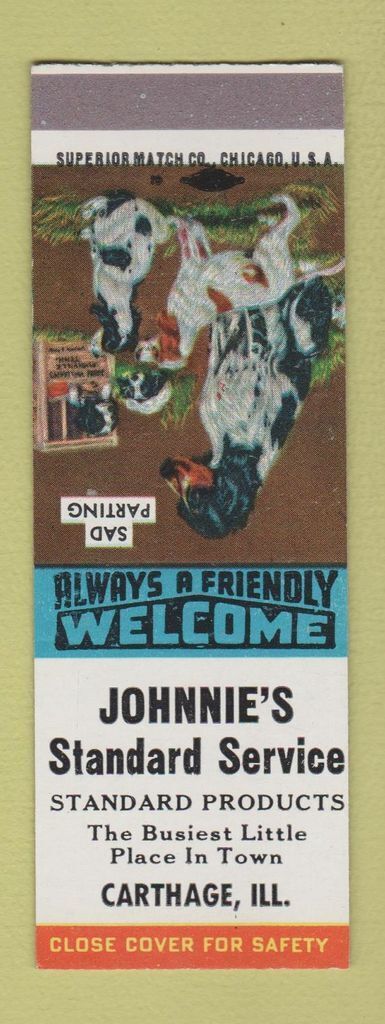 Matchbook Cover - Johnnie\'s Standard oil gas Carthage IL SAMPLE