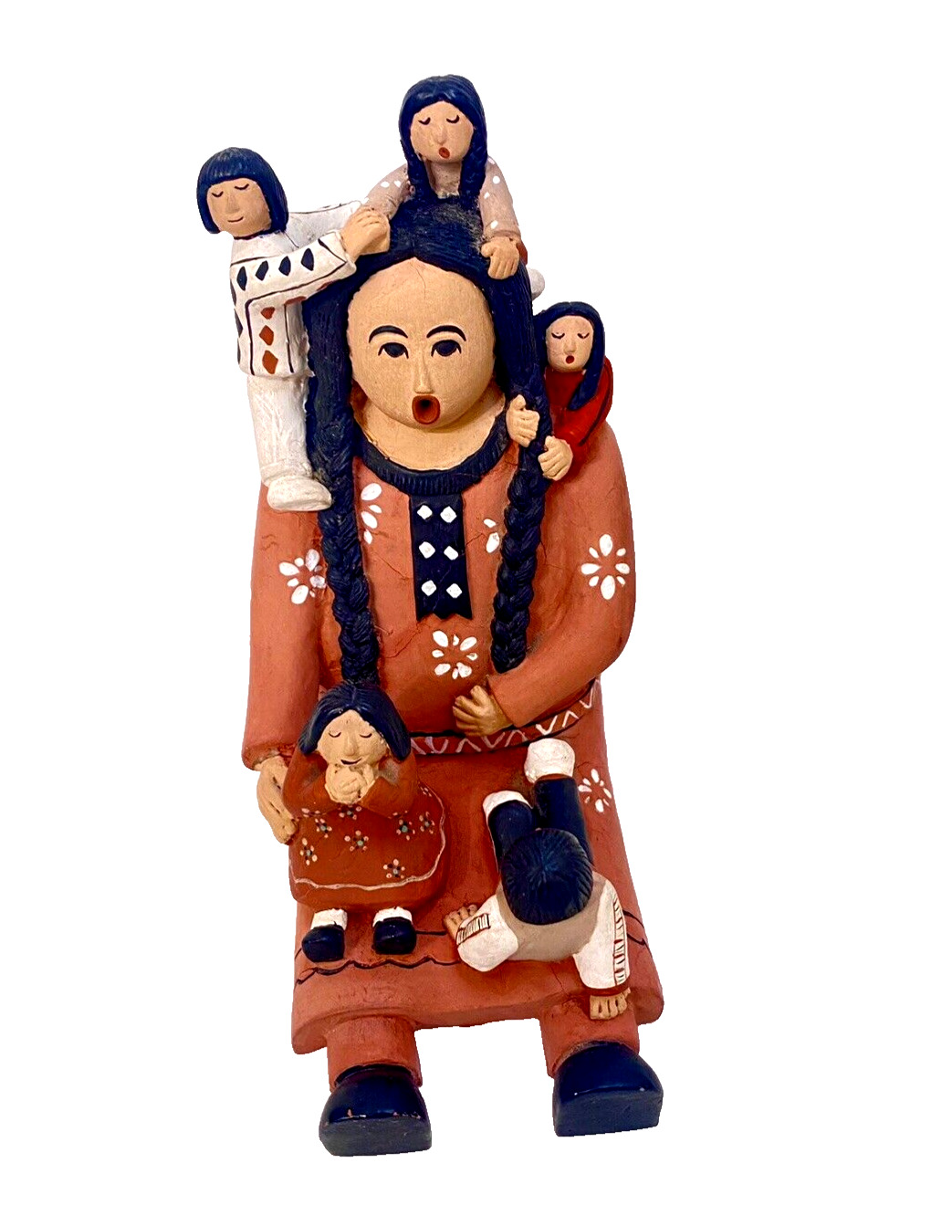 VTG Native American Pueblo Storyteller Figure Five Children Handpainted Red Clay