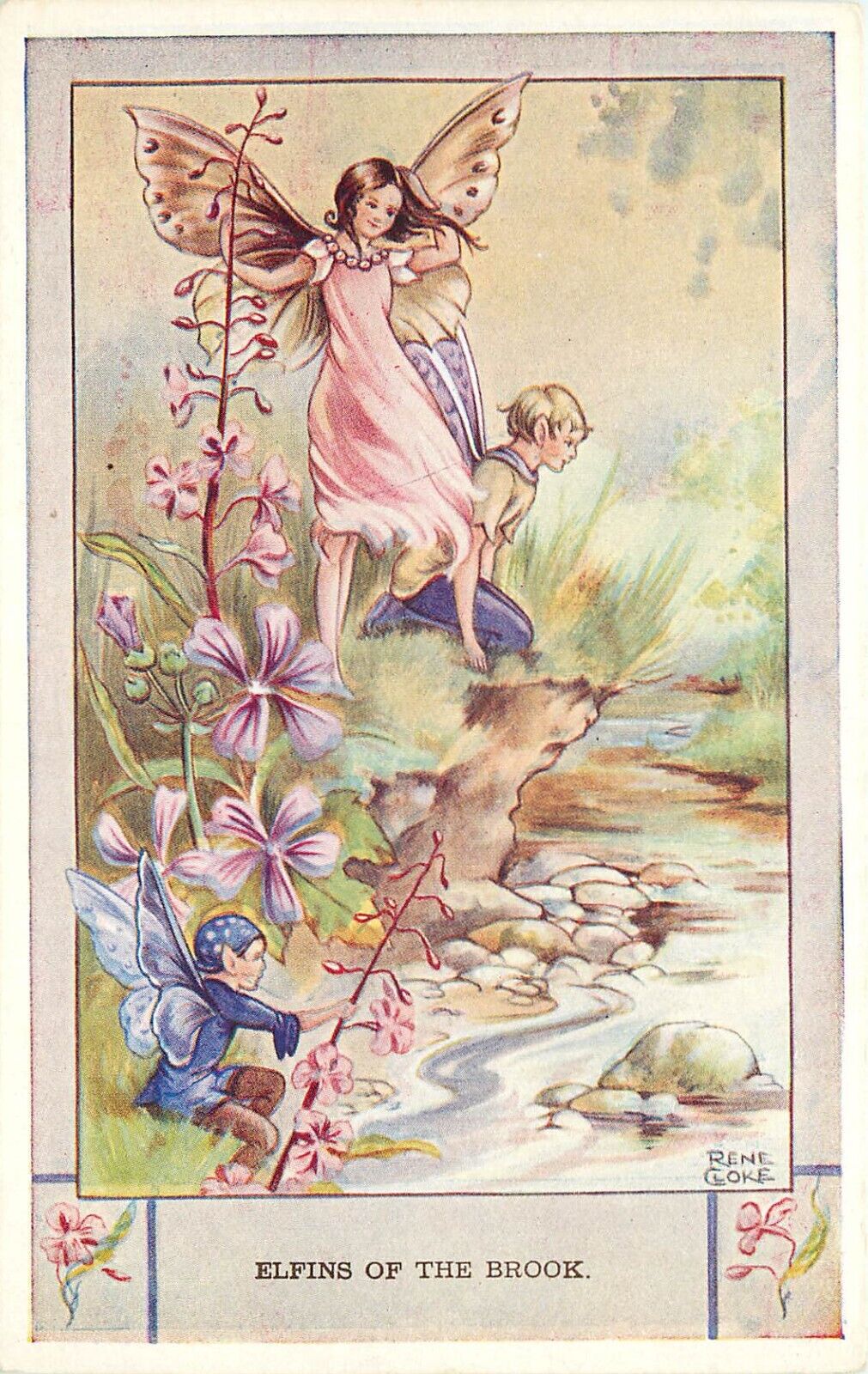 Rene Cloke Fantasy Art Postcard 3931 Fairies Elfins of the Brook, Flowers