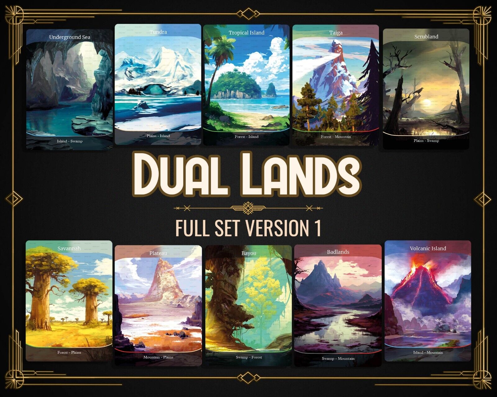 x10 Dual Lands Classic #1 - High Quality Altered Art Custom Cards Full Set