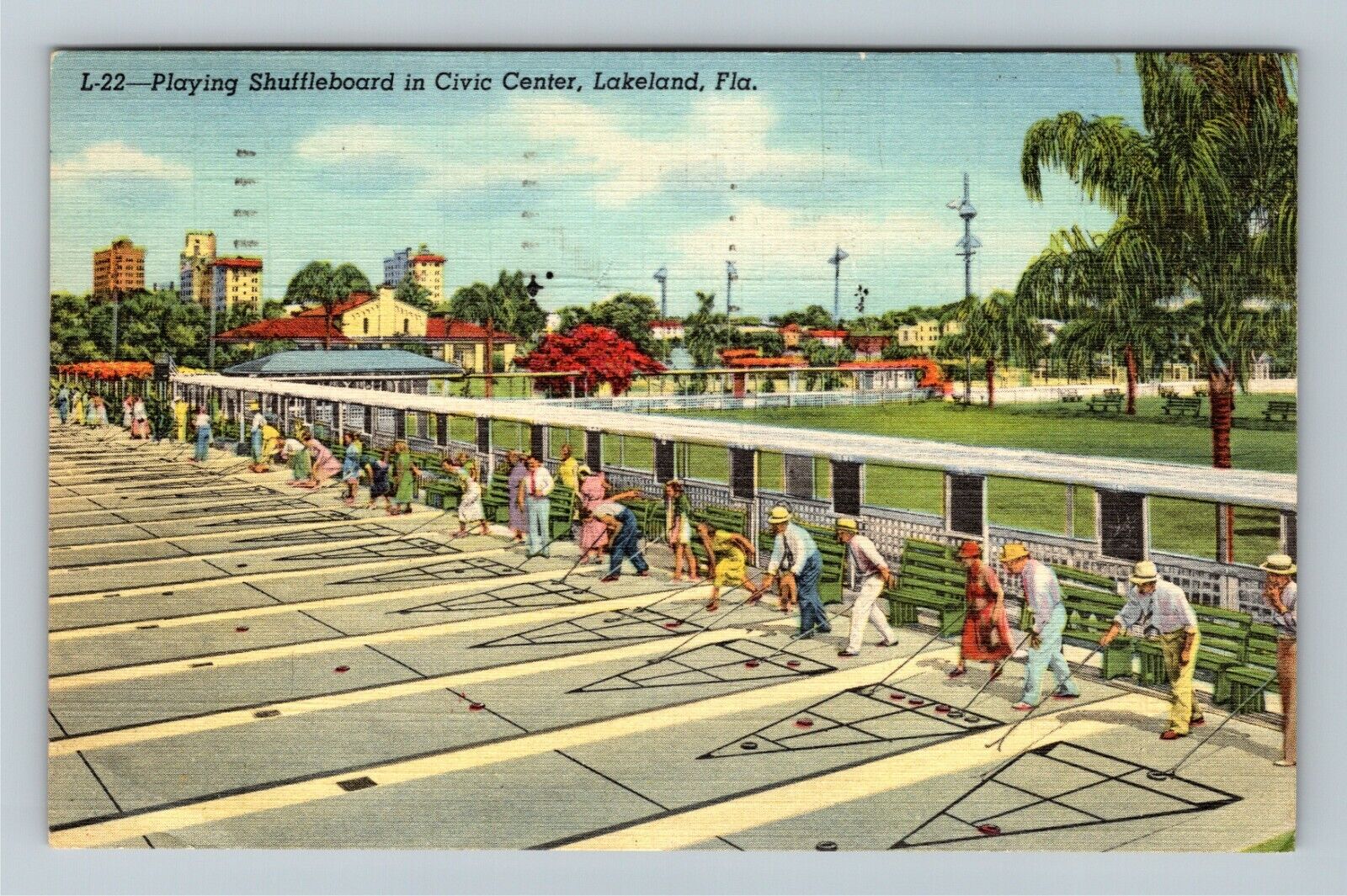 Lakeland FL-Florida, Playing Shuffleboard, Civic Center, c1953 Vintage Postcard