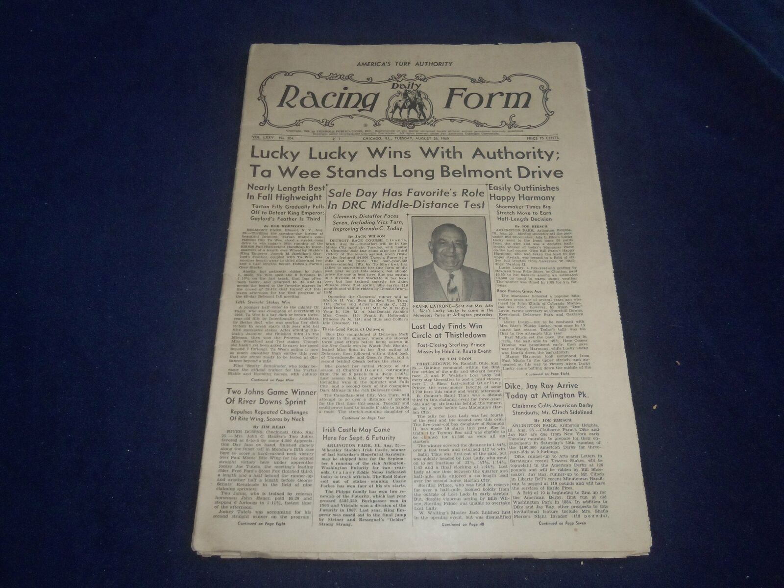 1969 AUGUST 26 THE DAILY RACING FORM - LUCKY LUCKY WINS WITH AUTHORITY - NP 5519