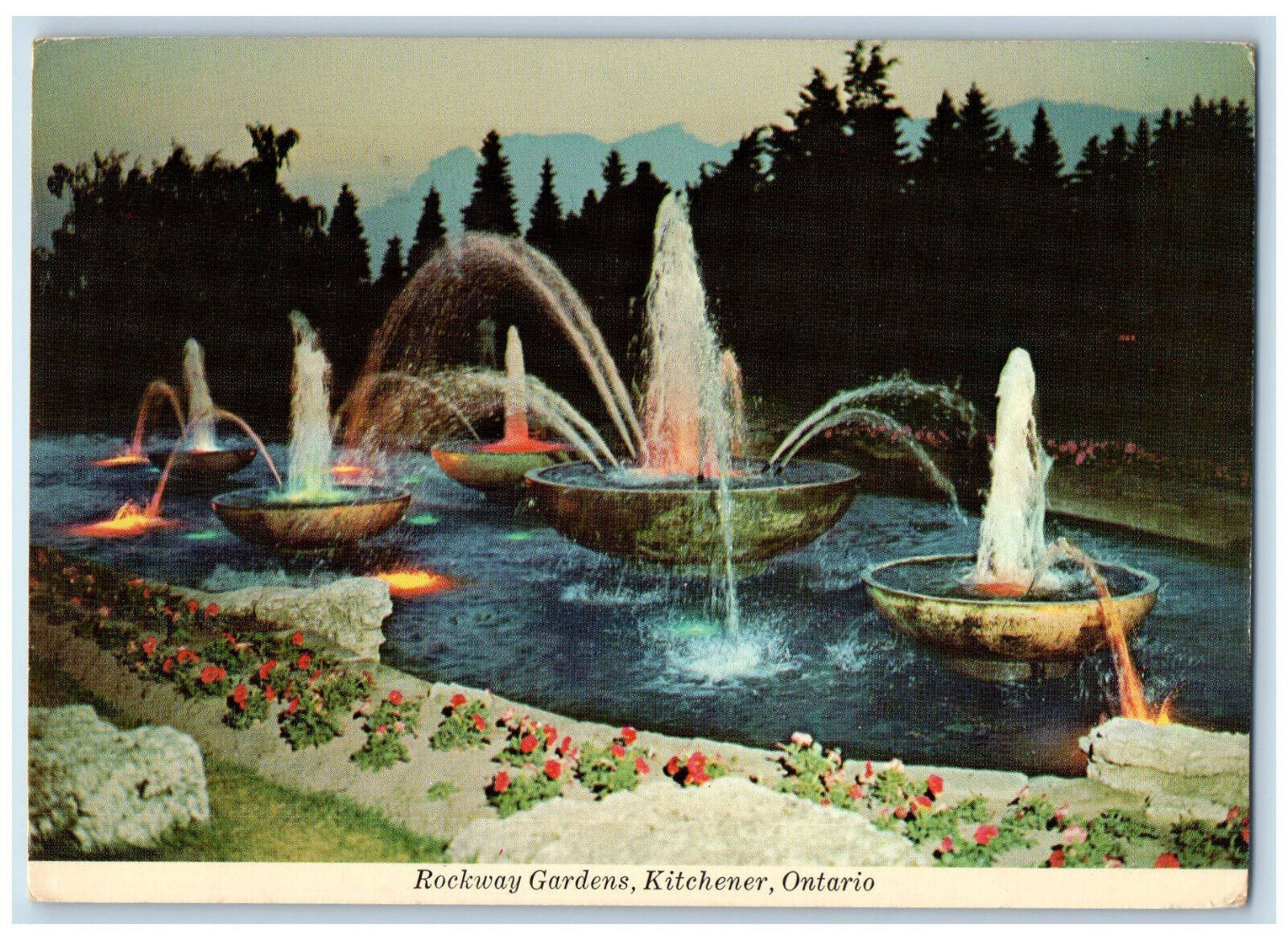 c1950\'s Sundown at the Fountain View Rockway Gardens Kitchener Canada Postcard
