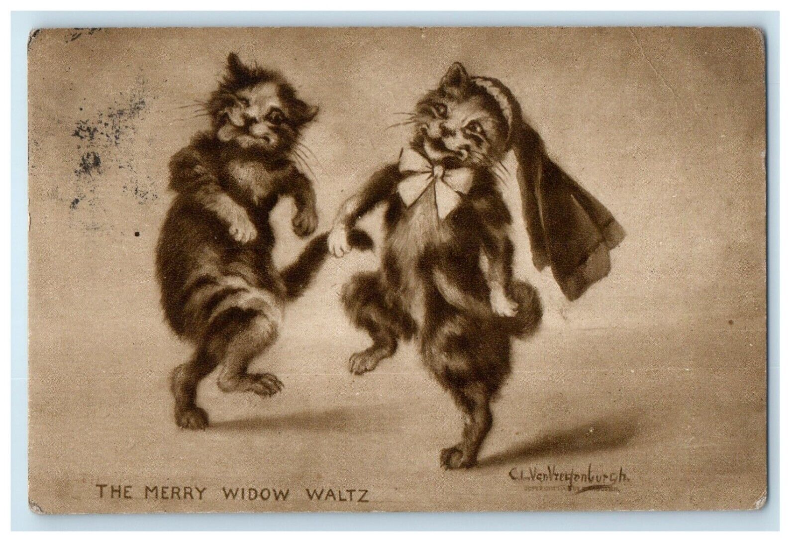 1909 Dancing Cats The Merry Widow Waltz Vredenburgh Artist Signed Postcard