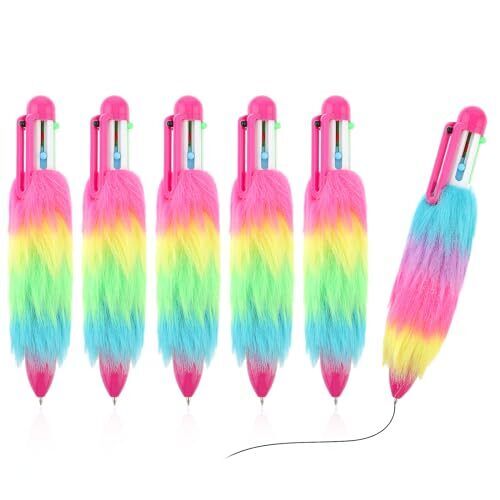 6-in-1 Fuzzy Pens, 6Pcs Multicolor Fluffy Retractable Ballpoint Pen, 6 Colors 