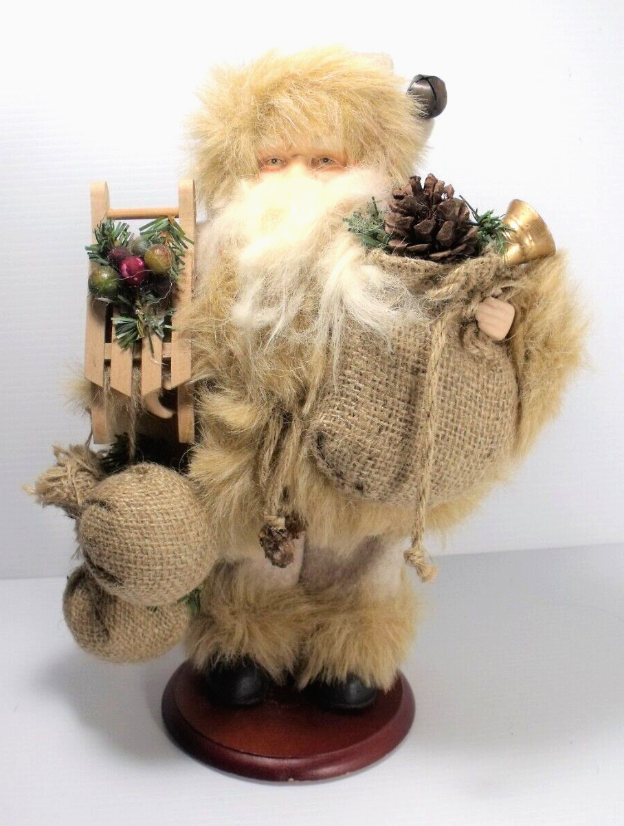 Old World Santa Father Christmas Figure Fabric Robe w/Sled & Christmas Sacks