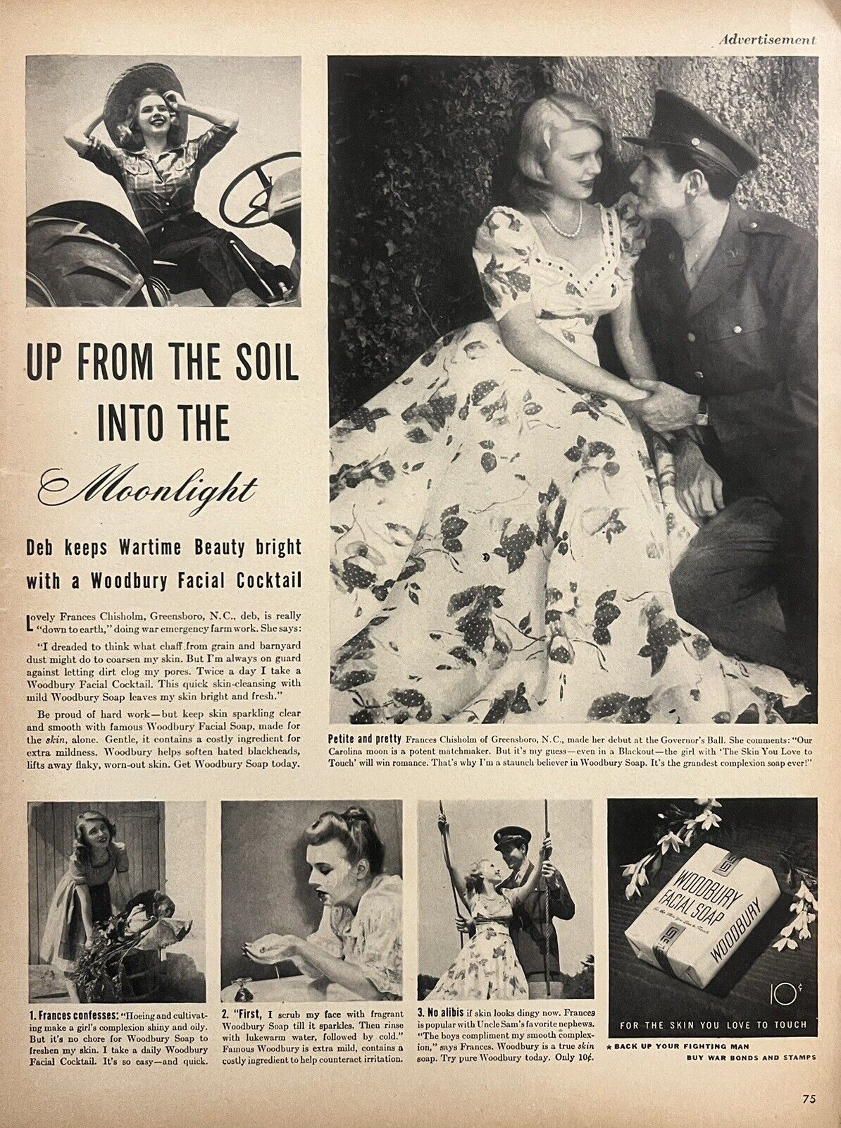 Vtg Print Ad 1943 Woodbury Facial Soap WW2 Retro Womens Beauty Health Home Art