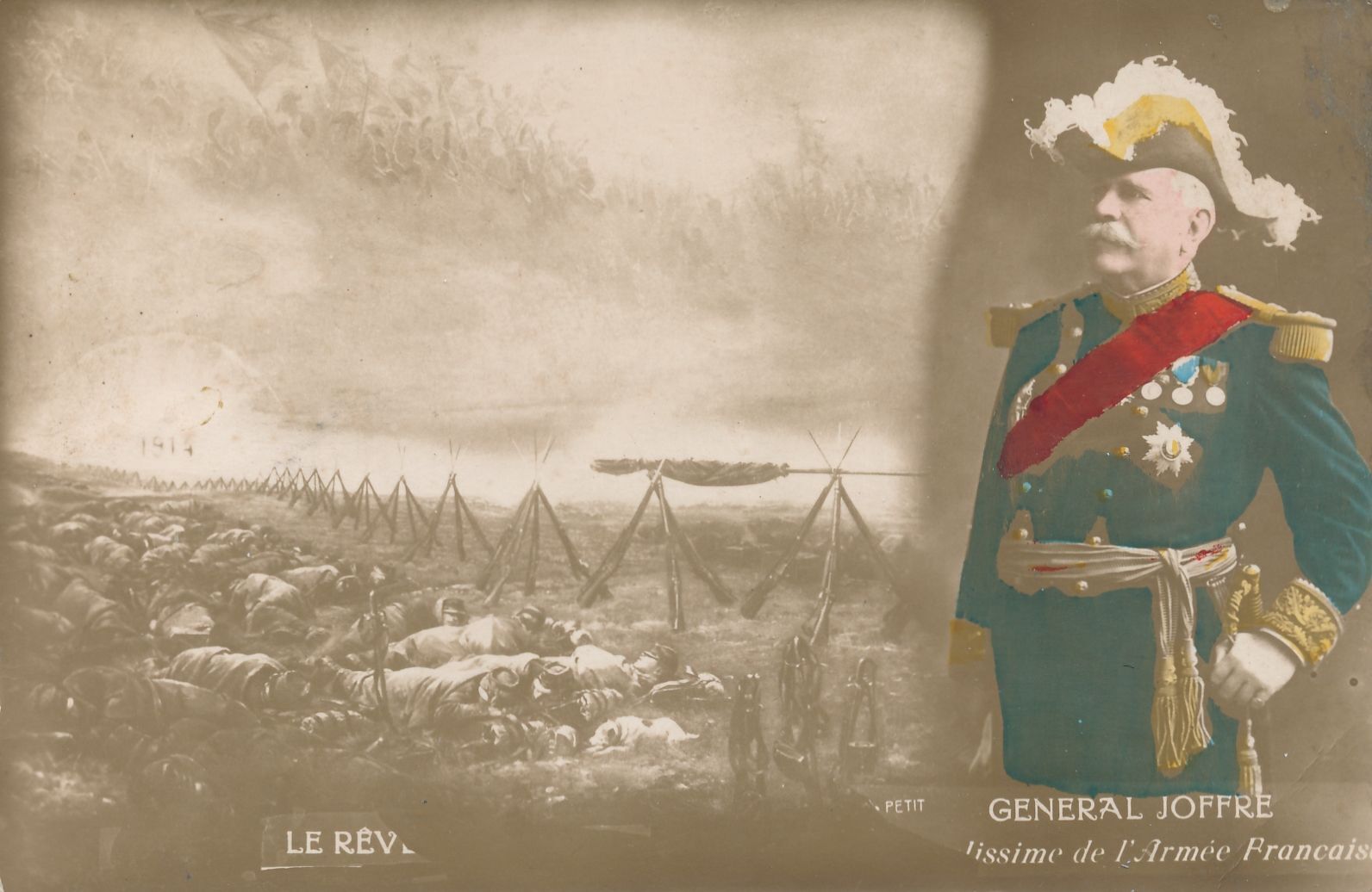 General Joseph Joffre Hand Colored Postcard - French World War I General - 1914