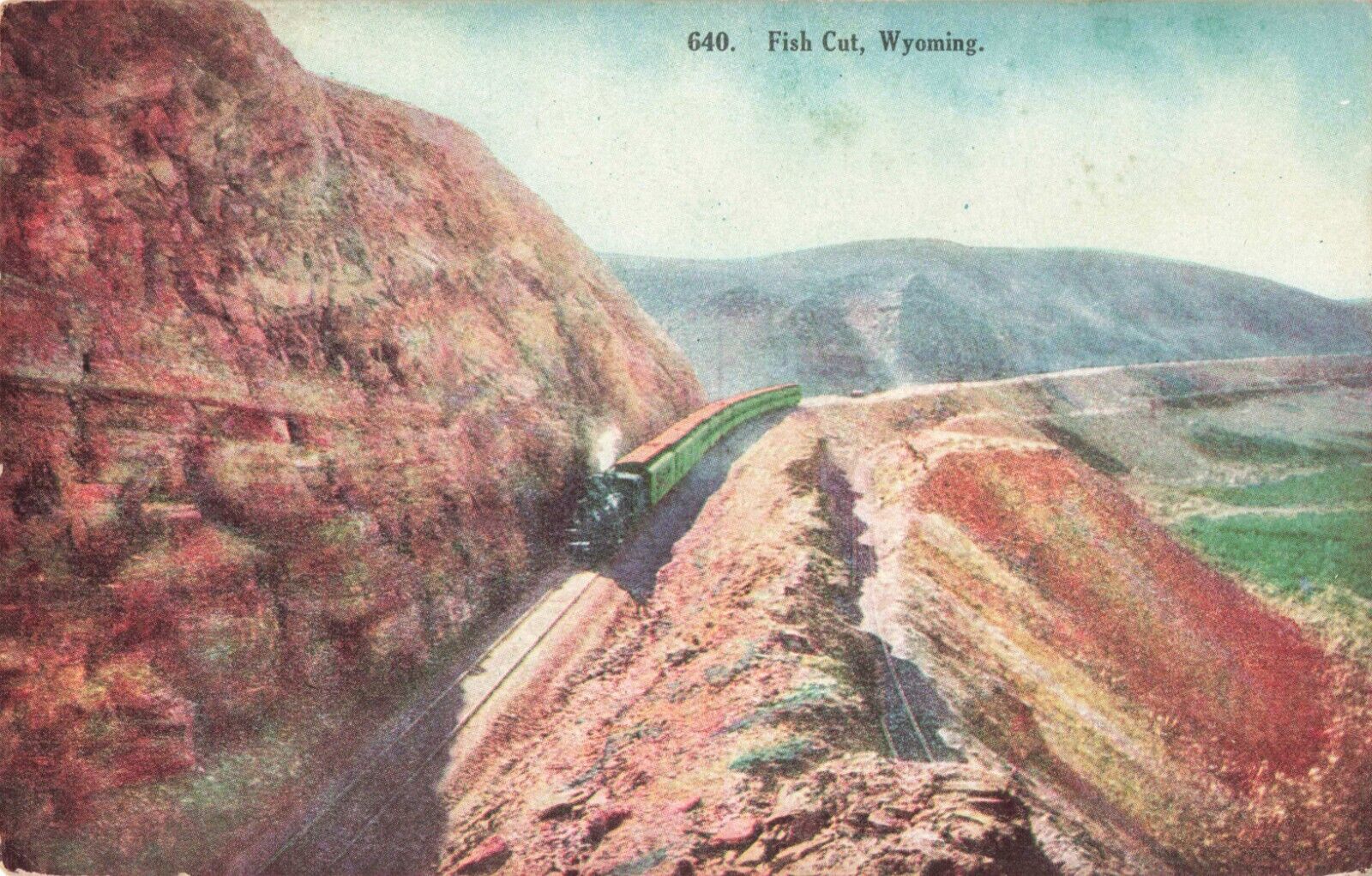 Fish Cut Wyoming, Union Pacific Railroad Train, Vintage Postcard