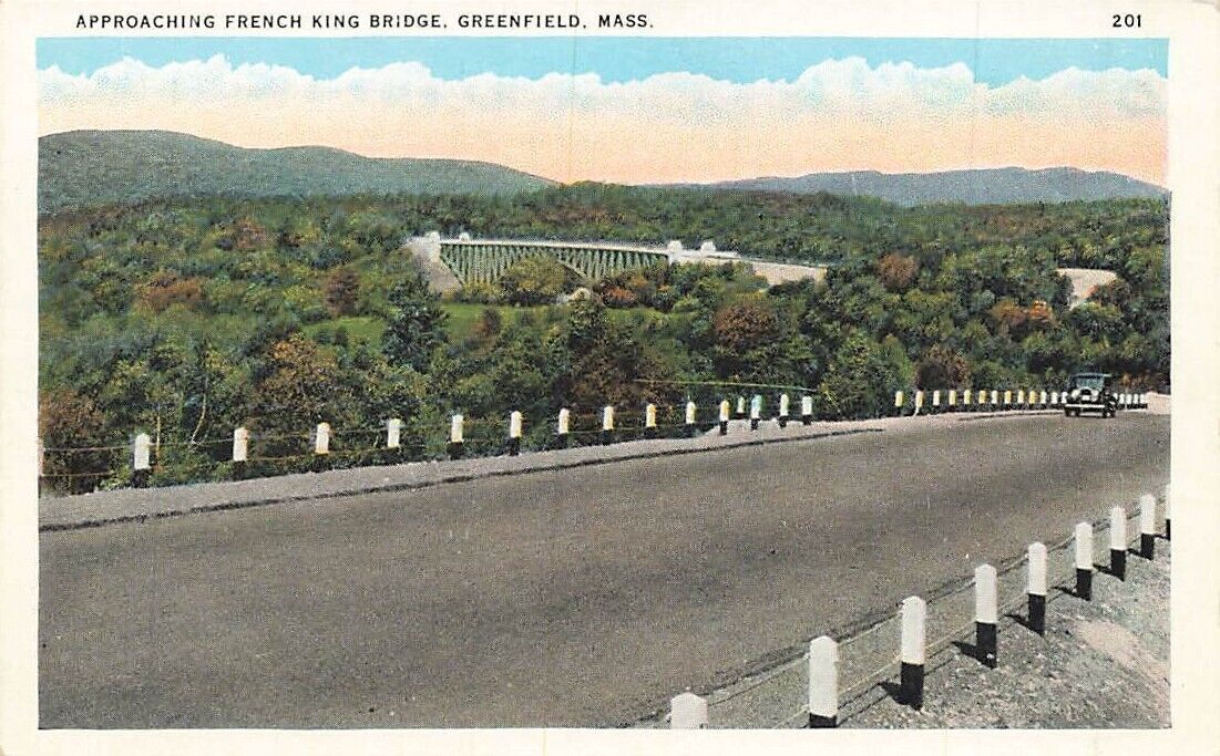 c1920s Approaching French King Bridge  Greenfield MA P527