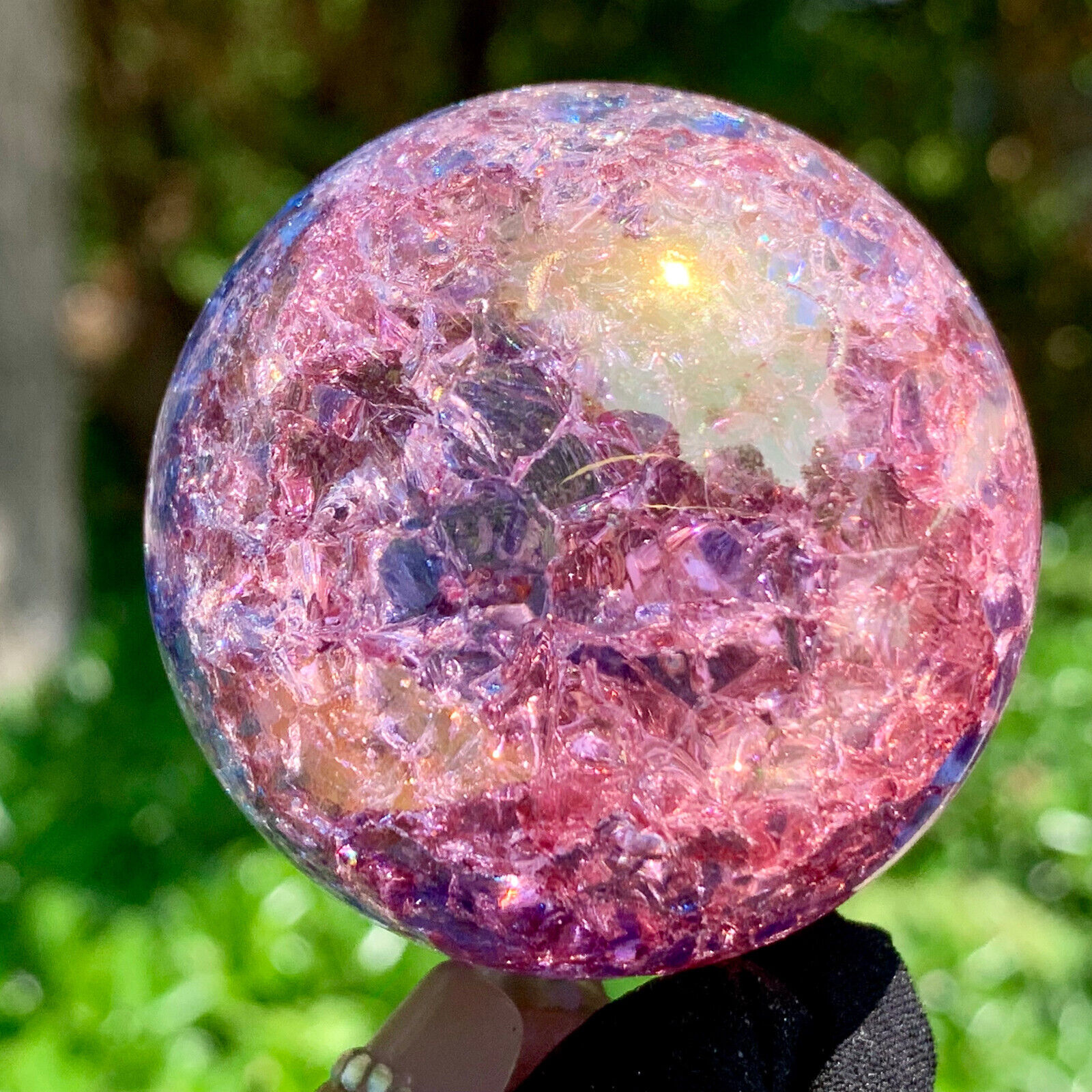 164G    Natural Titanium Rainbow Quartz sphere Crystal ball Healing