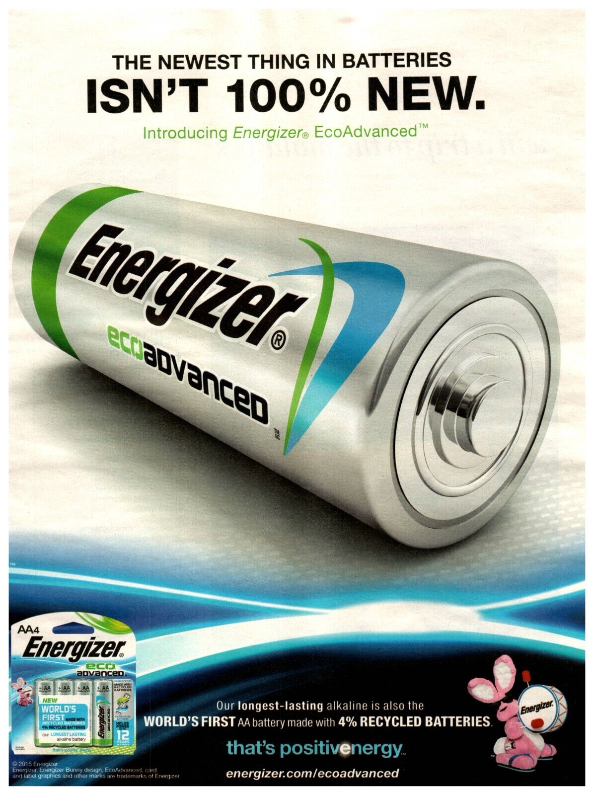 2015 Energizer Eco Advanced - Energizer Bunny Batteries - Magazine Print Ad
