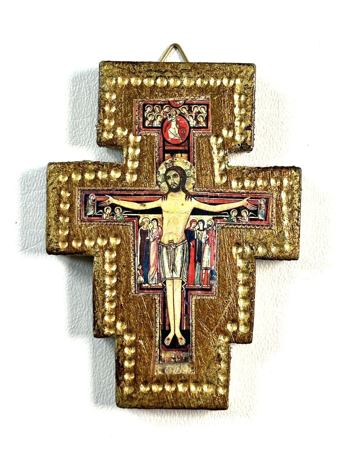 Antique Christian Cross Jesus Christ Crusifix Italy Hand Painted