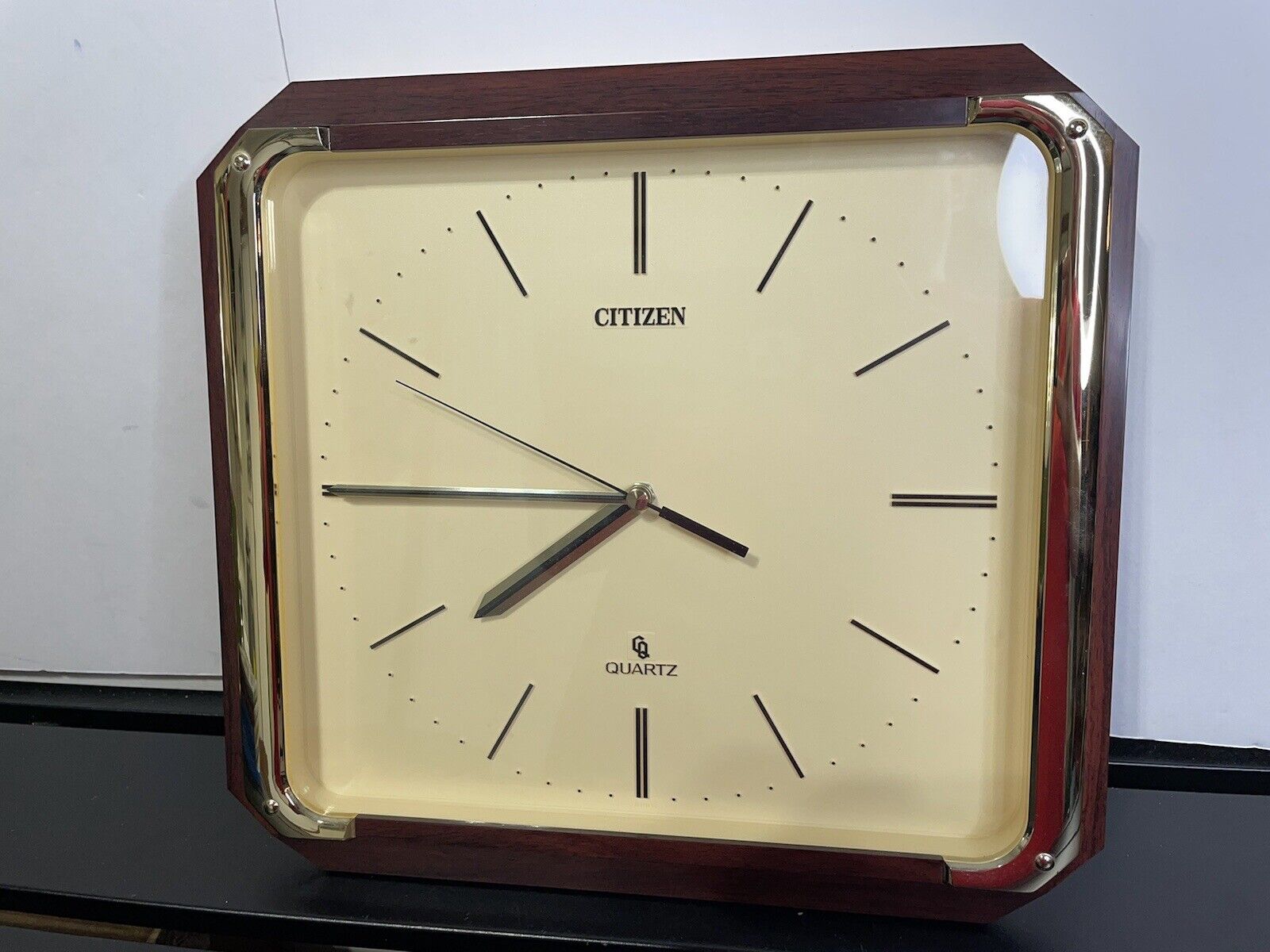 Vintage Citizen Quartz Wall Clock Octagon Wood Brass MCM Mid Century Modern
