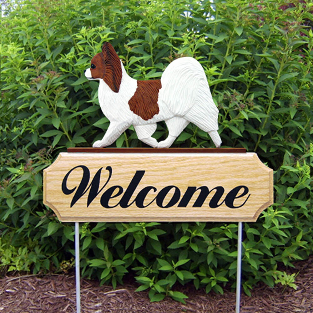 Papillon Wood Welcome Outdoor Sign Brown/White