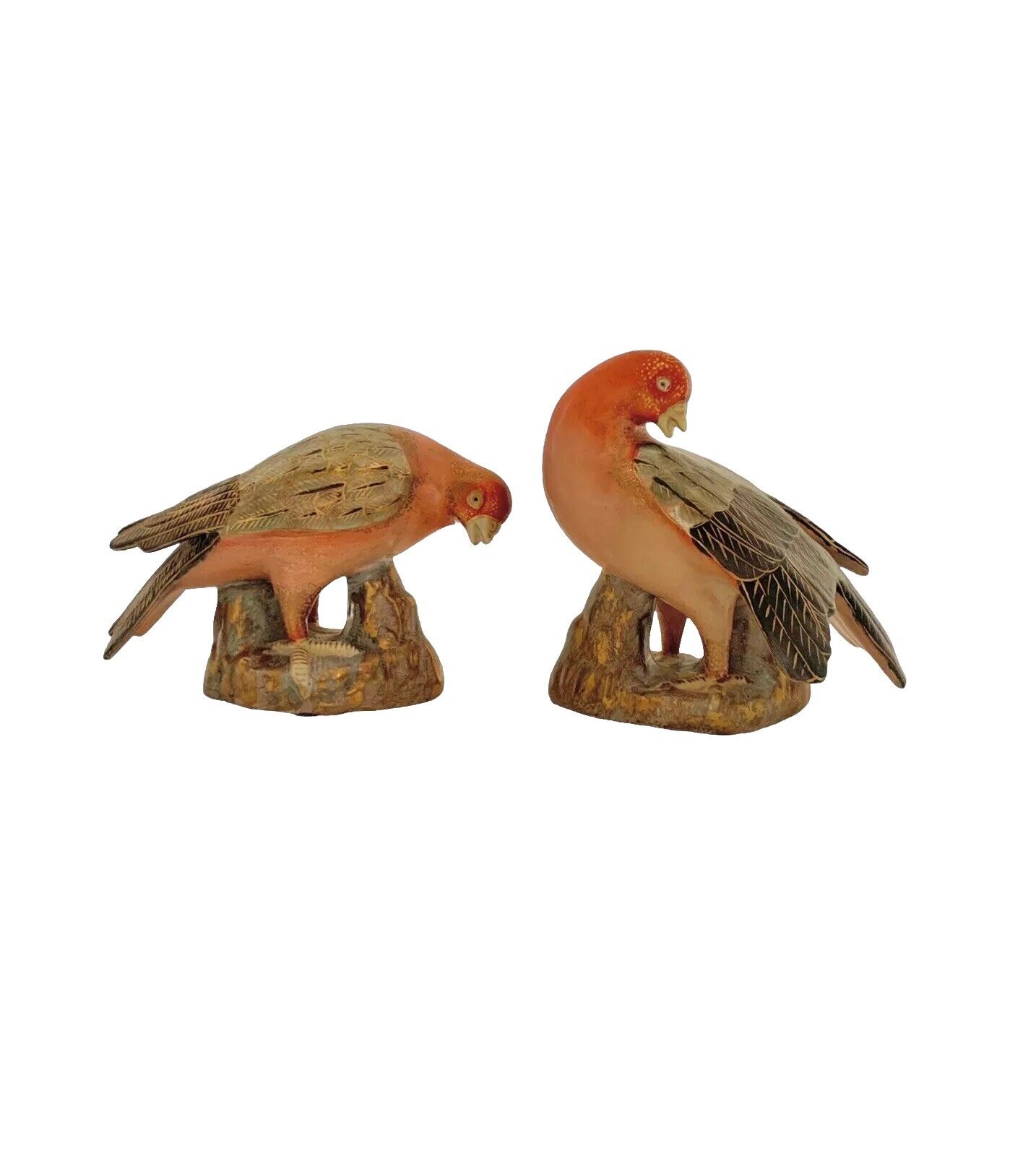 Bird Statue Pair Dove Figurine Vintage Colorful Decor