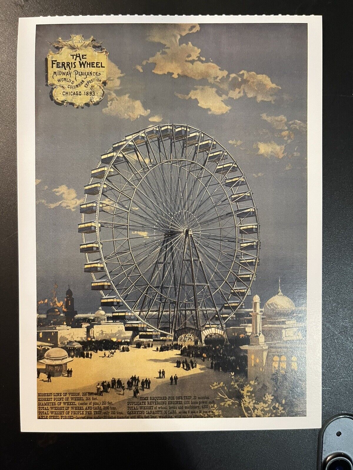 POSTCARD UNPOSTED CHICAGO, WORLD’S COLUMBIAN EXPO 1893- FERRIS WHEEL POSTER