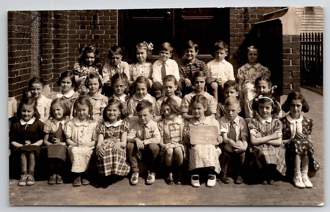 Dorchester MA RPPC Rochambeau School Children Class Photo 1930s Postcard U23