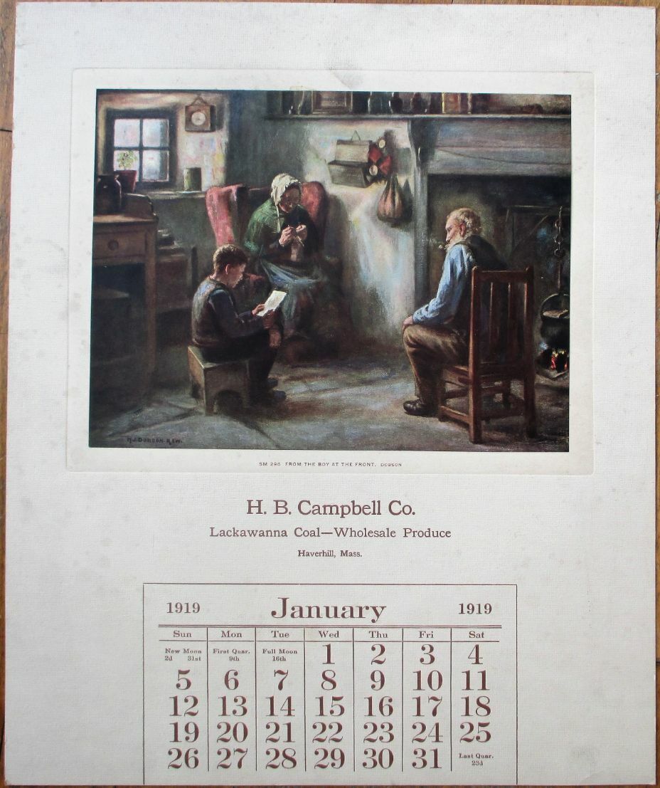 Haverhill, MA 1919 Coal 13x15 Advertising Calendar - WWI Image - Massachusetts