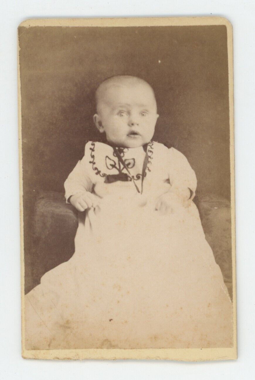 Antique CDV Circa 1870s Beautiful Adorable Baby in White Dress Cherry Creek, NY